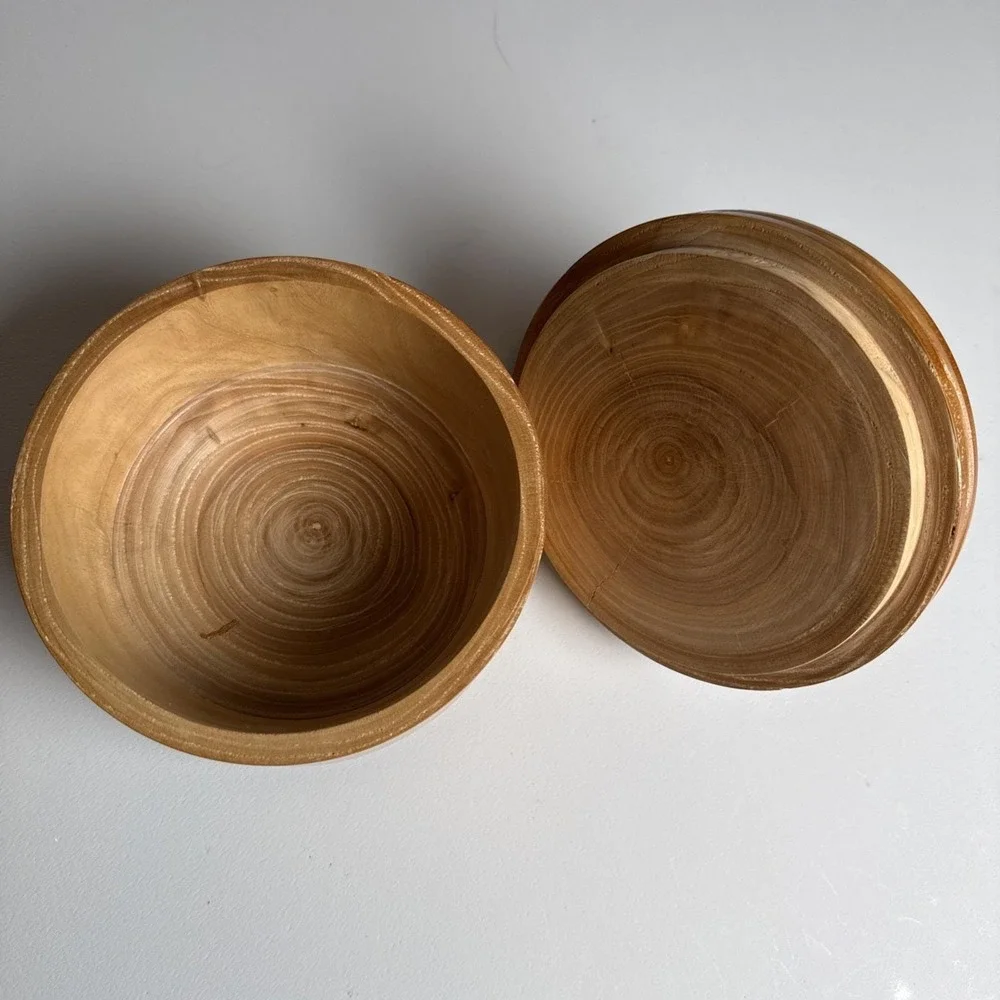 Vintage Hand Turned Wooden Bowl Trinket Box w/Lid Mid‎ Century 6.0 X 5.5
